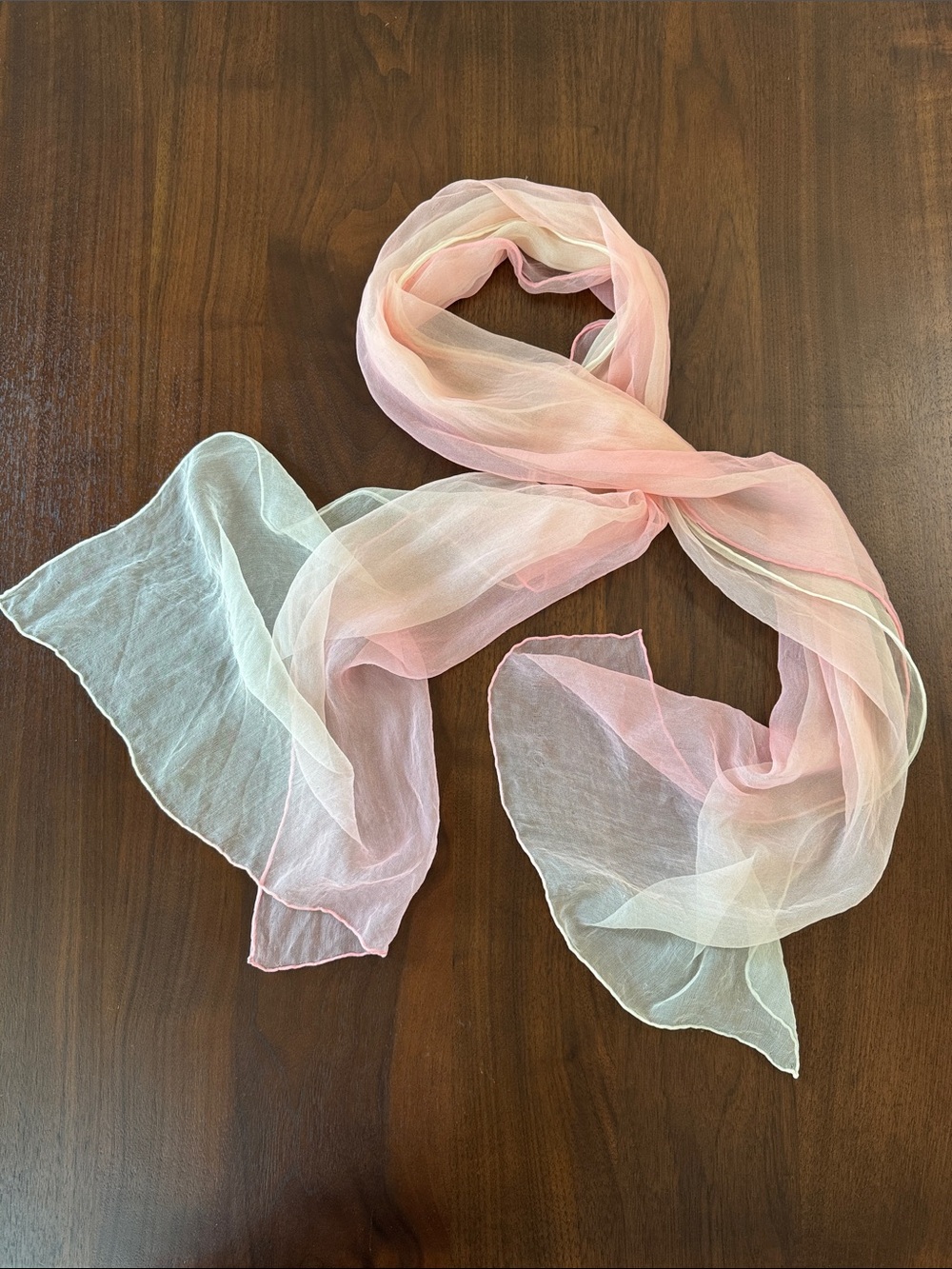 100% SILK SCARF ITALY PINK WHITE OMBRÉ ≈70”x19” SHEER VINTAGE Y2K ITALIAN WRAP - Picture 4 of 16